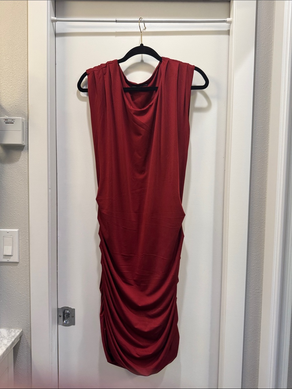 Burgundy Draped Midi Dress